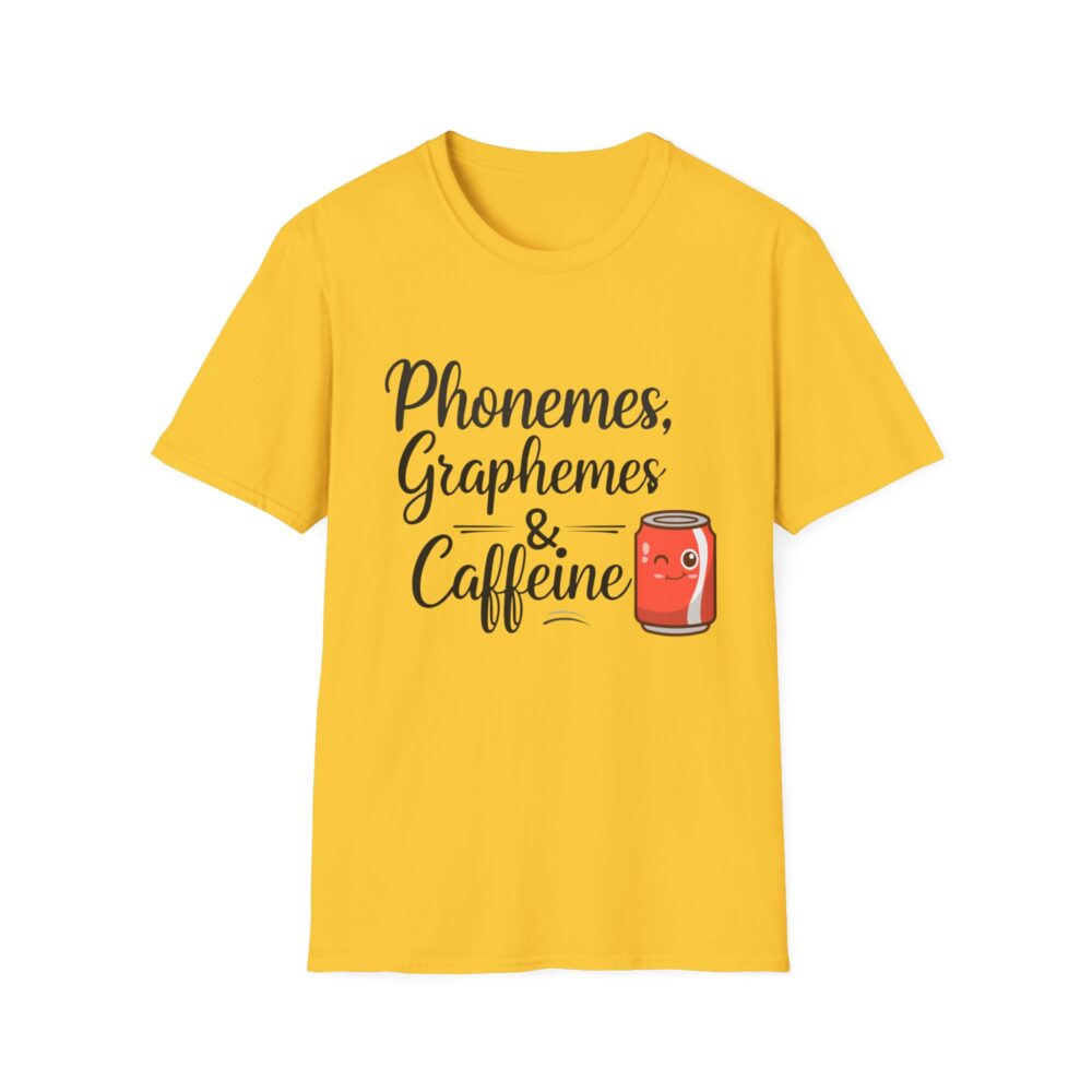 Phoneme, Grapheme, & Caffeine (Soda) - Unisex Soft style T-Shirt - Image 13