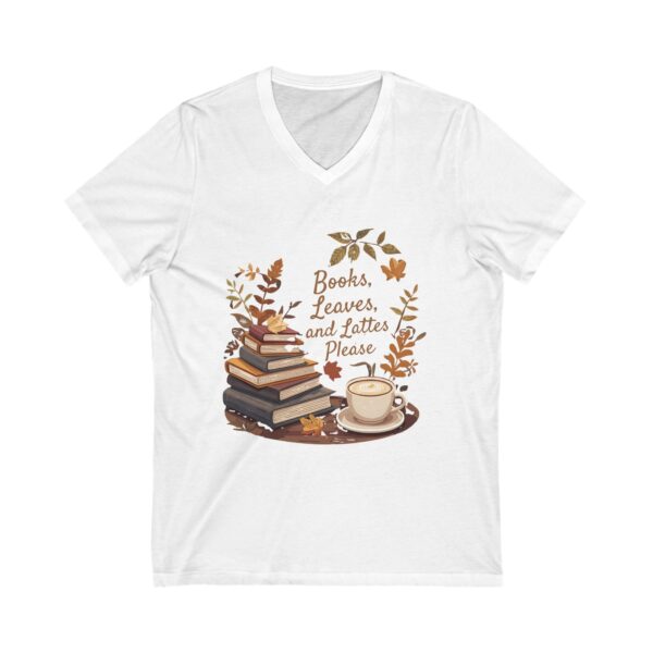 Books, Leaves, and Lattes Please - Unisex V-Neck Tee