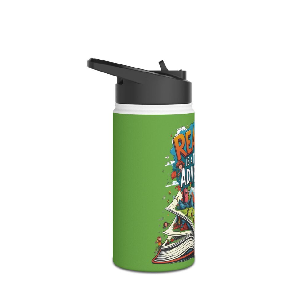 Reading is a Ticket to Adventure (green) - Stainless Steel Water Bottle - Image 3