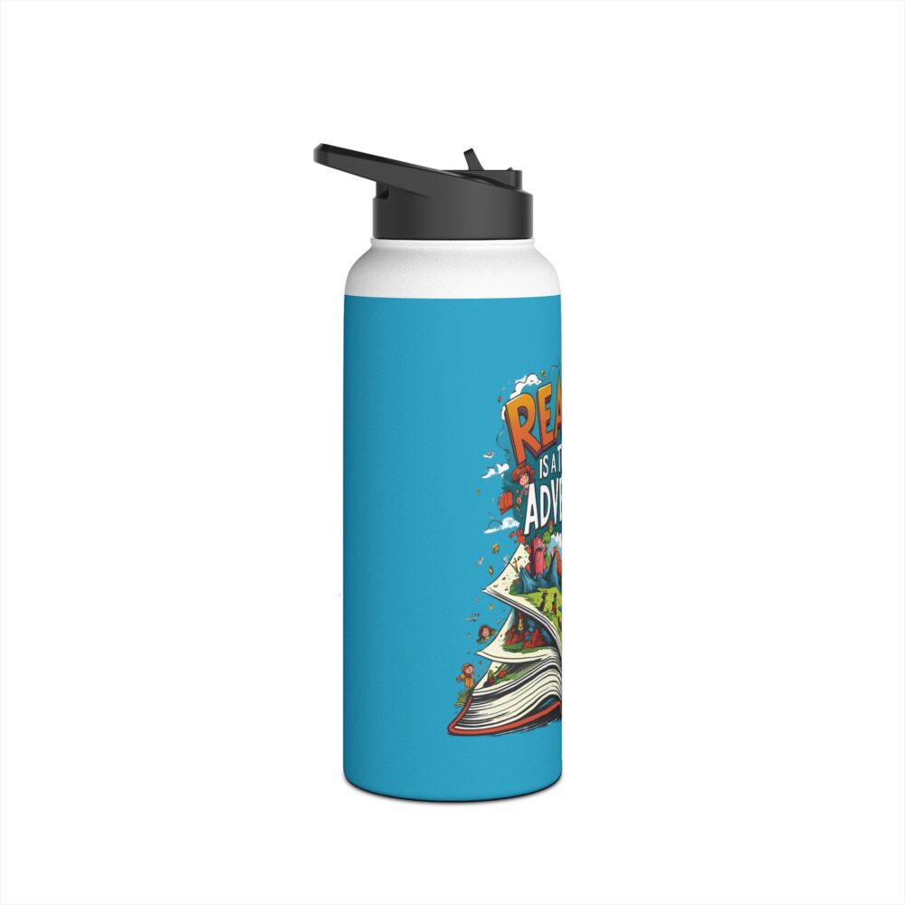 Reading is a Ticket to Adventure (turquoise) - Stainless Steel Water Bottle - Image 11