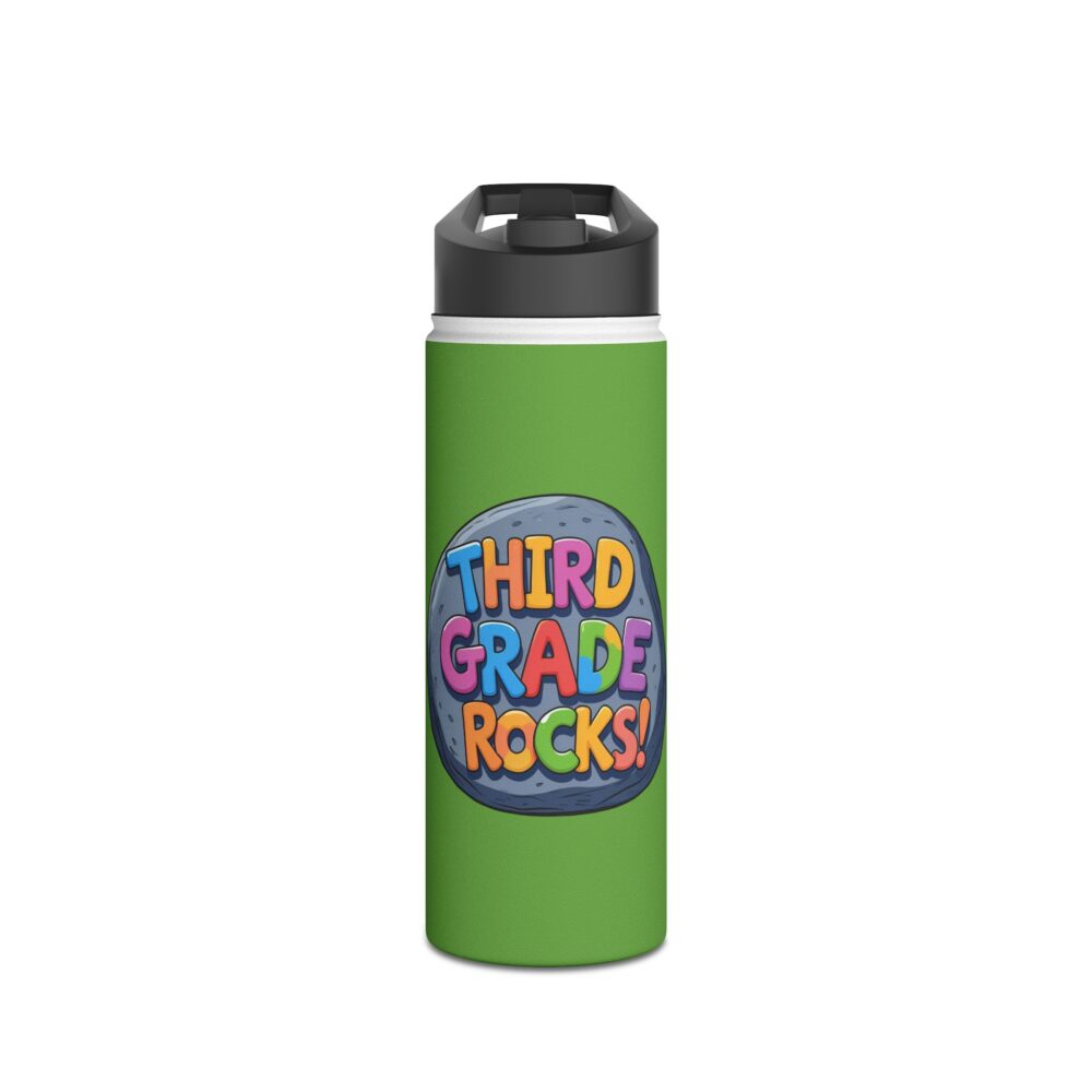 Third Grade Rocks (green) - Stainless Steel Water Bottle - Image 5