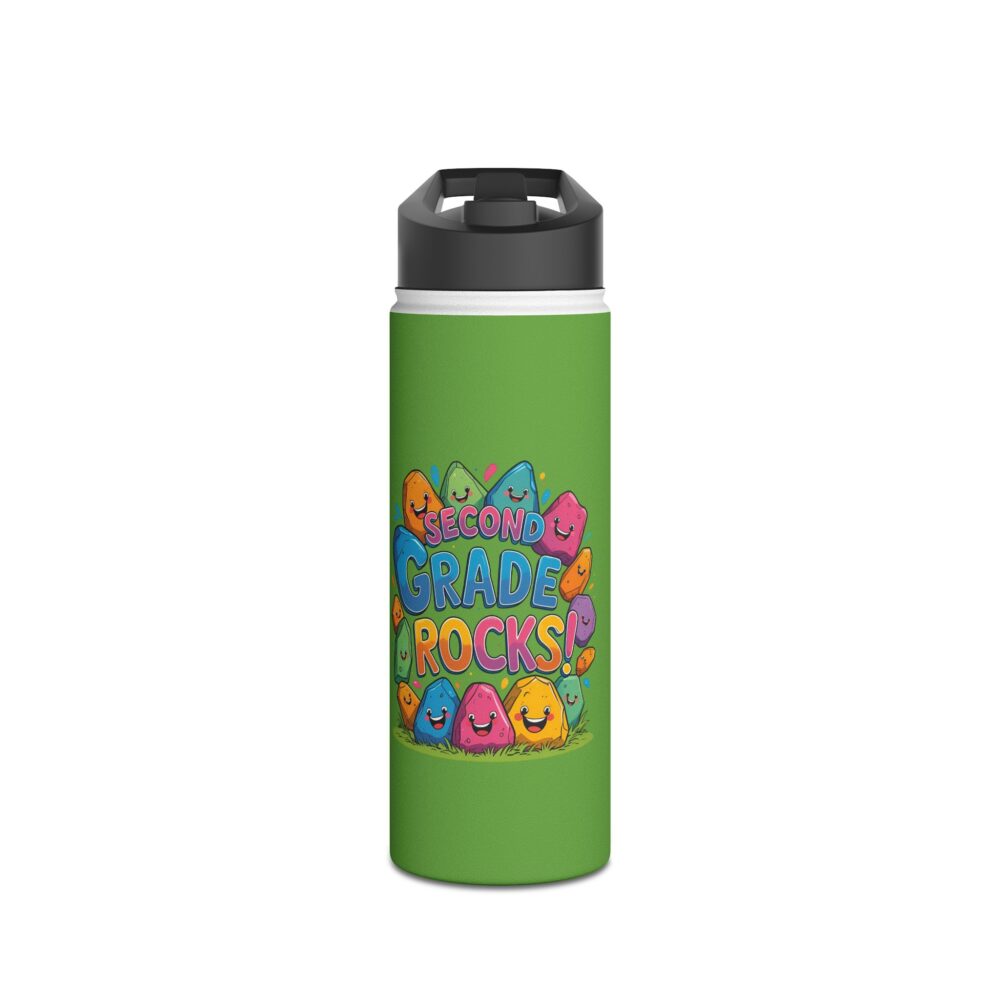 Second Grade Rocks (green) - Stainless Steel Water Bottle - Image 5