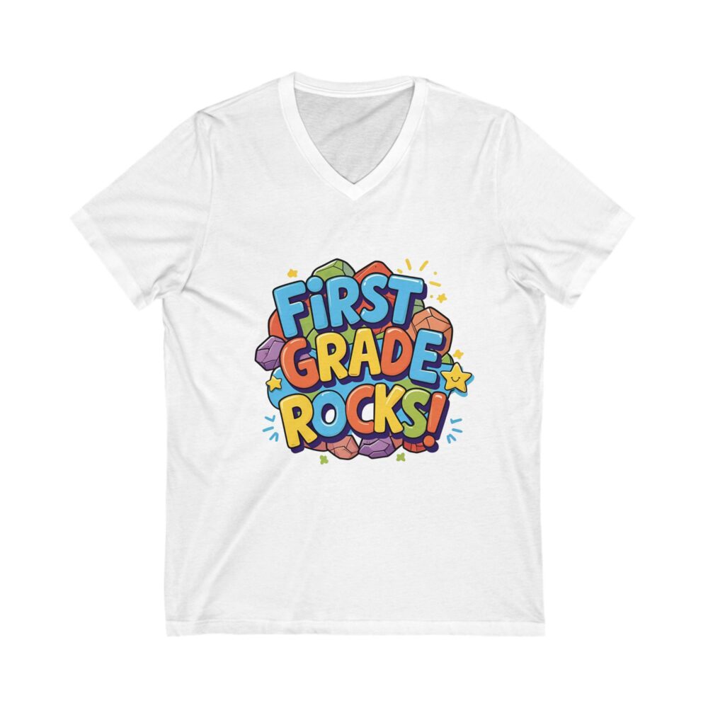 First Grade Rocks - Unisex V-Neck Tee