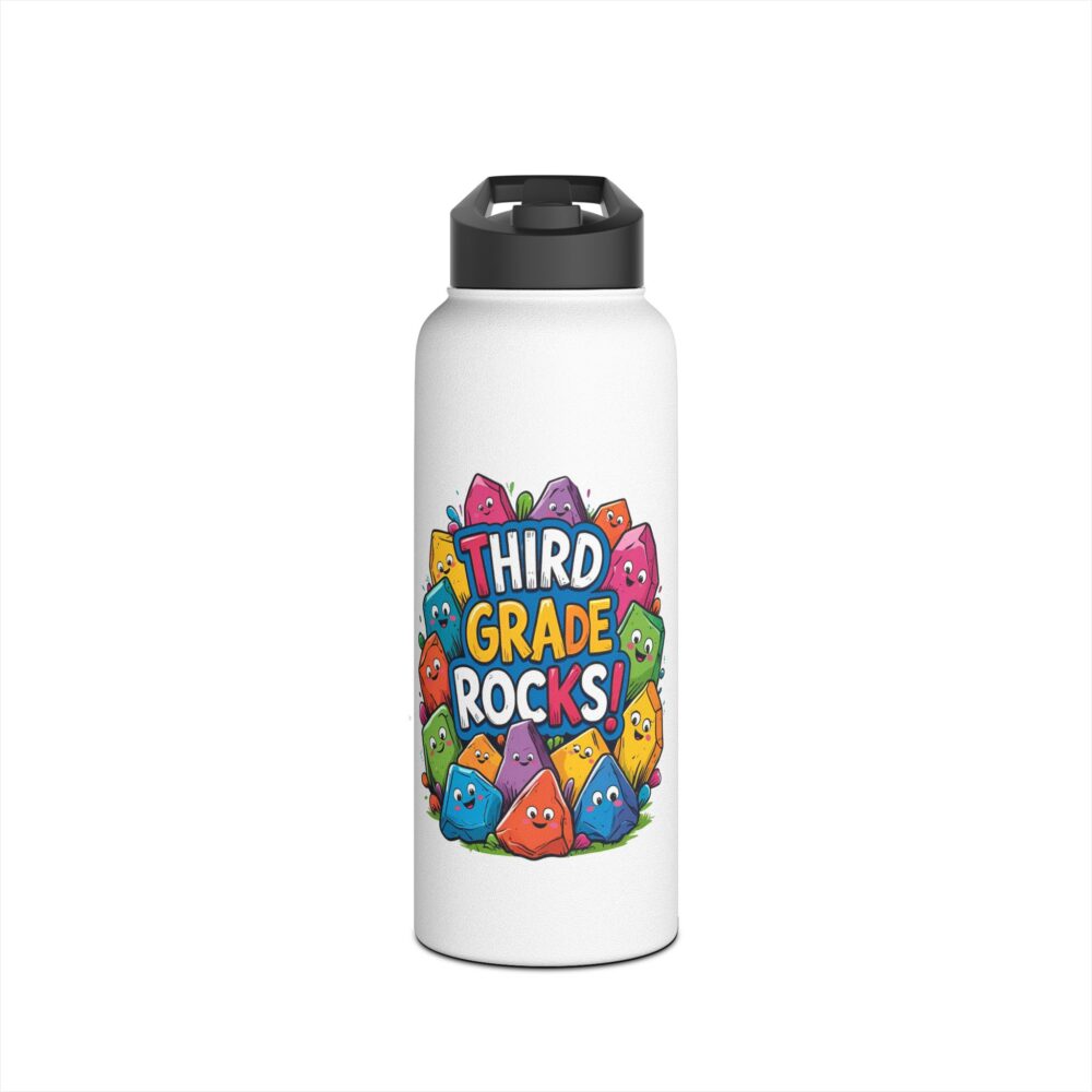 Third Grade Rocks (white) - Stainless Steel Water Bottle - Image 9