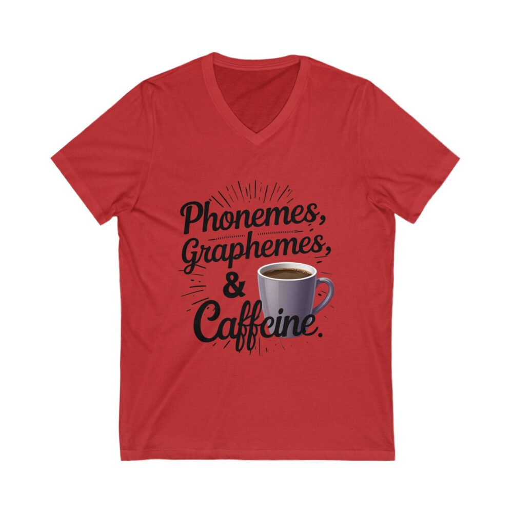 Phoneme, Grapheme, & Caffeine (Coffee) - Unisex V-Neck Tee - Image 11