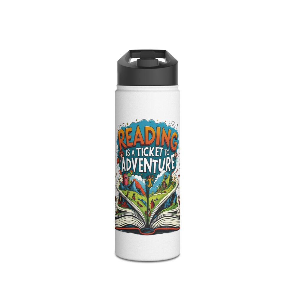 Reading is a Ticket to Adventure (white) - Stainless Steel Water Bottle - Image 5
