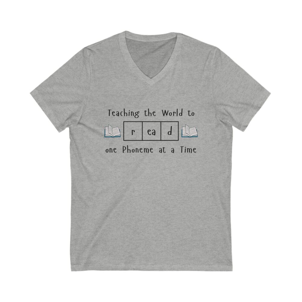Teaching the World to "Read" One Phoneme at a Time - Unisex V-Neck Tee - Image 7