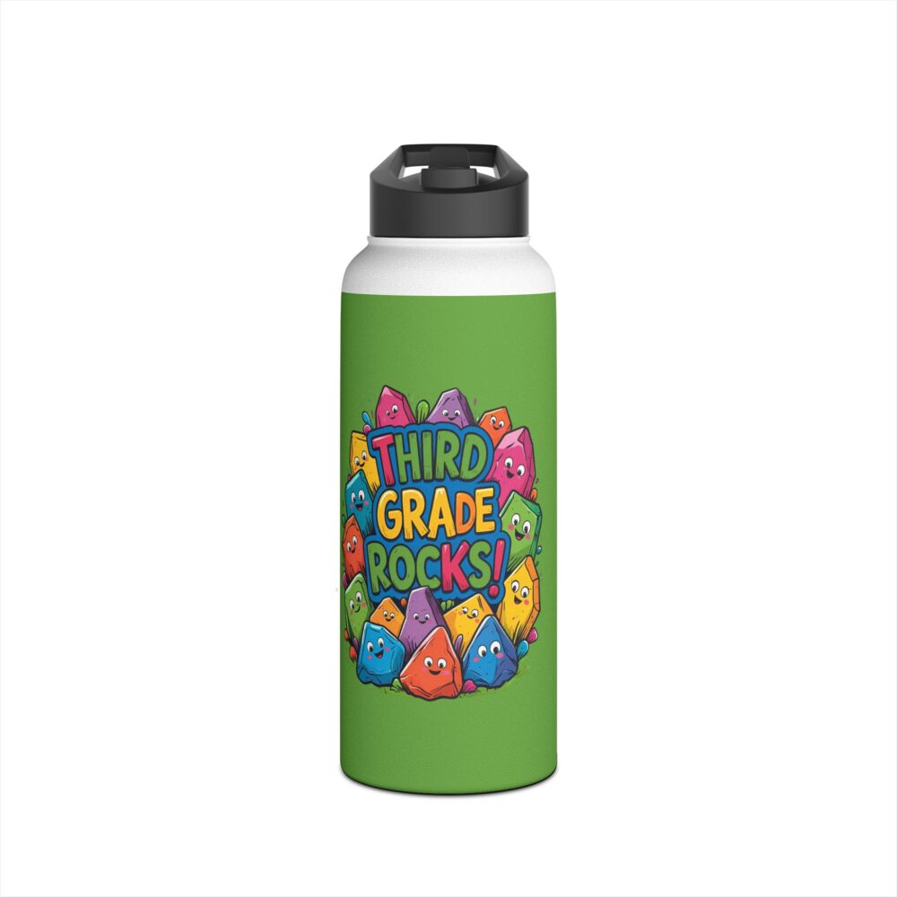 Third Grade Rocks (green) - Stainless Steel Water Bottle - Image 9