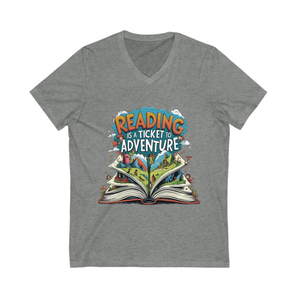 Reading is a Ticket to Adventure - Unisex V-Neck Tee - Image 5