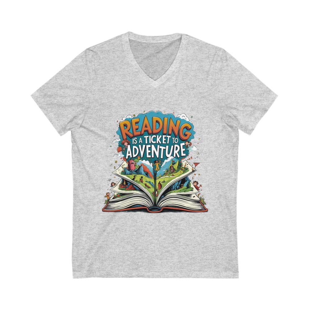 Reading is a Ticket to Adventure - Unisex V-Neck Tee - Image 3