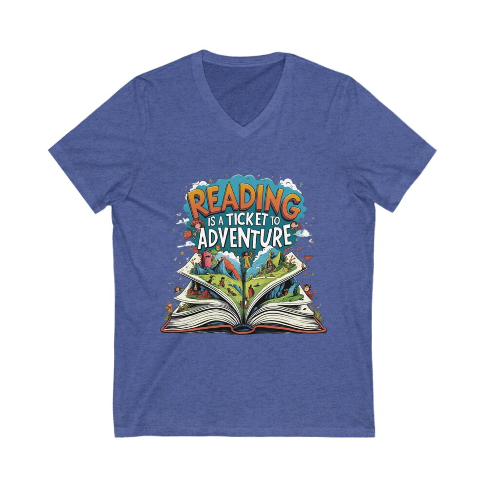 Reading is a Ticket to Adventure - Unisex V-Neck Tee - Image 13