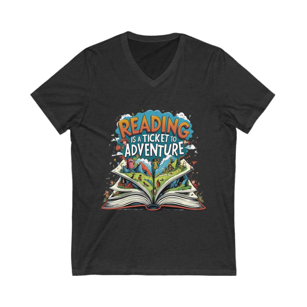 Reading is a Ticket to Adventure - Unisex V-Neck Tee - Image 17