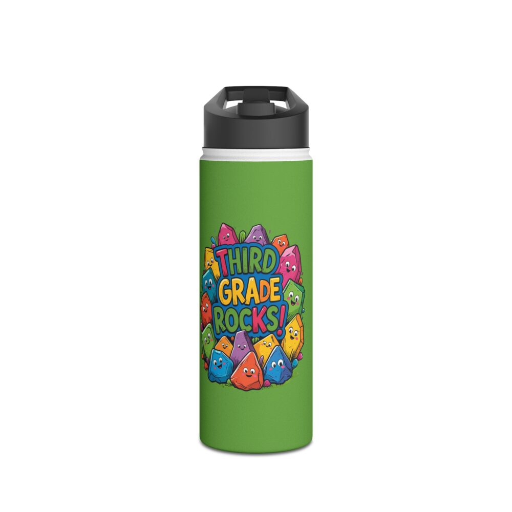 Third Grade Rocks (green) - Stainless Steel Water Bottle - Image 5