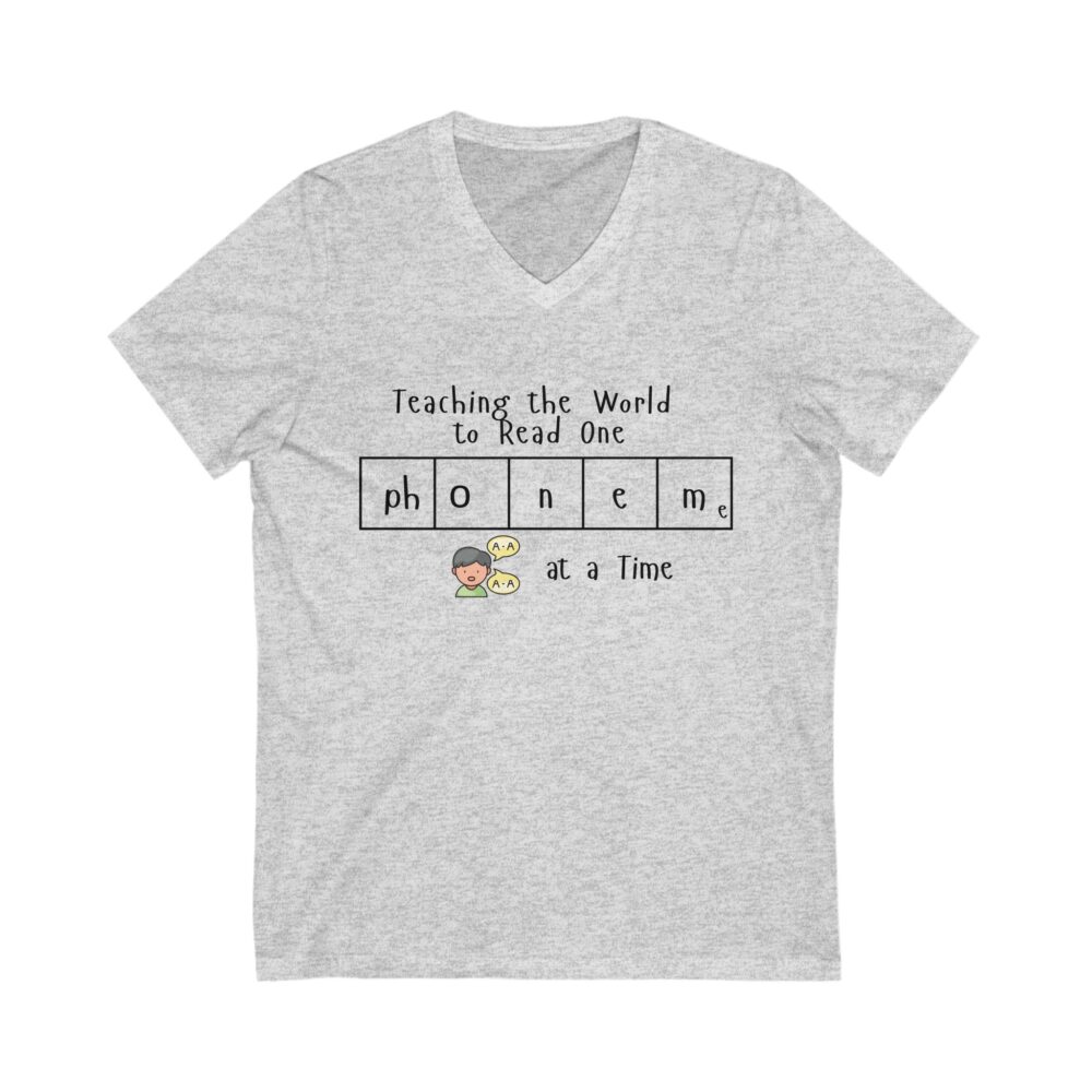 Teaching the World to Read One "Phoneme" at a Time - Unisex V-Neck Tee - Image 3