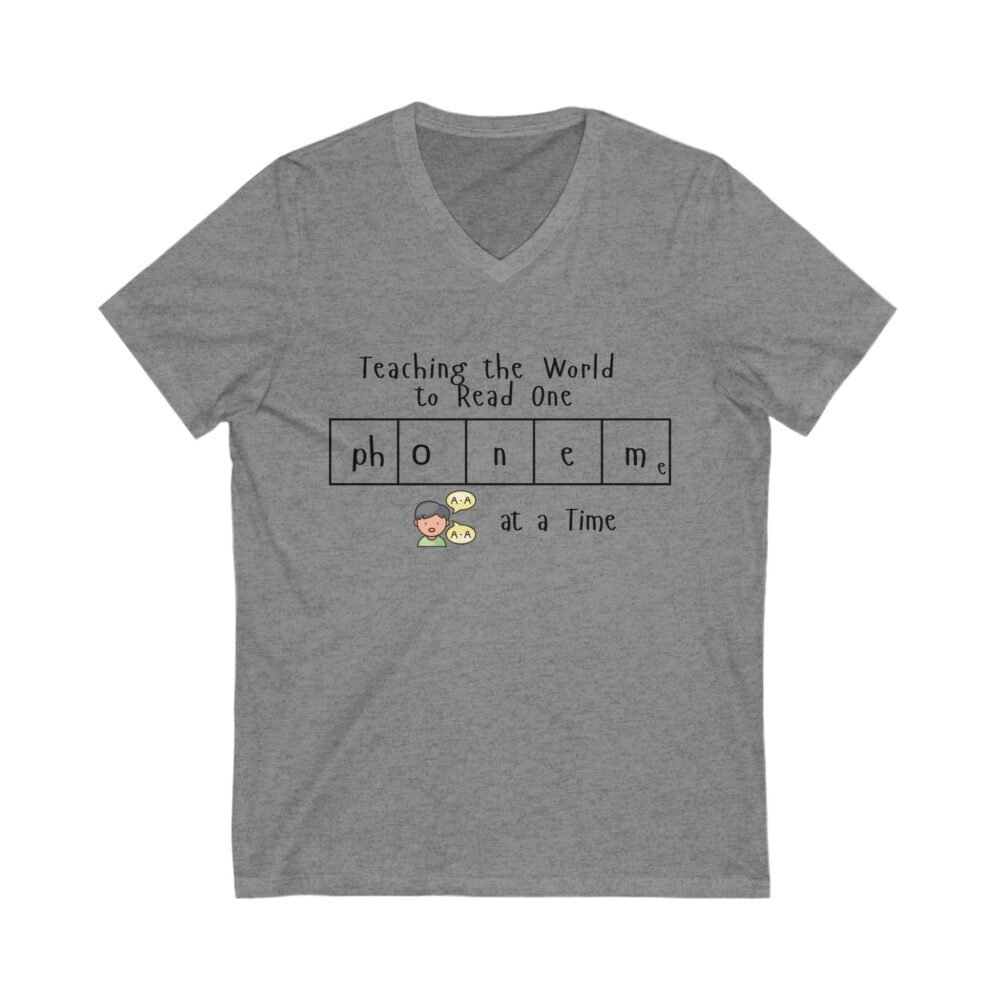 Teaching the World to Read One "Phoneme" at a Time - Unisex V-Neck Tee - Image 5