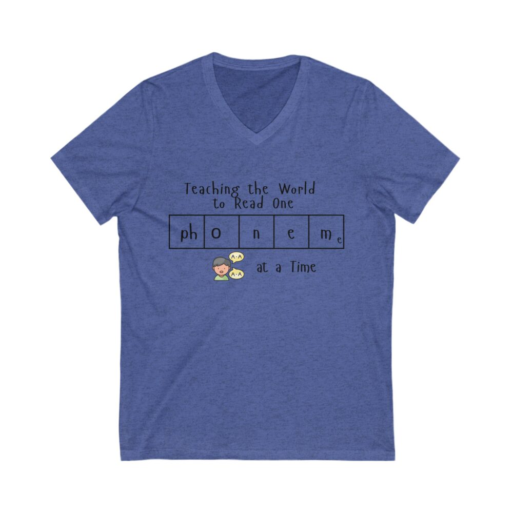 Teaching the World to Read One "Phoneme" at a Time - Unisex V-Neck Tee - Image 9