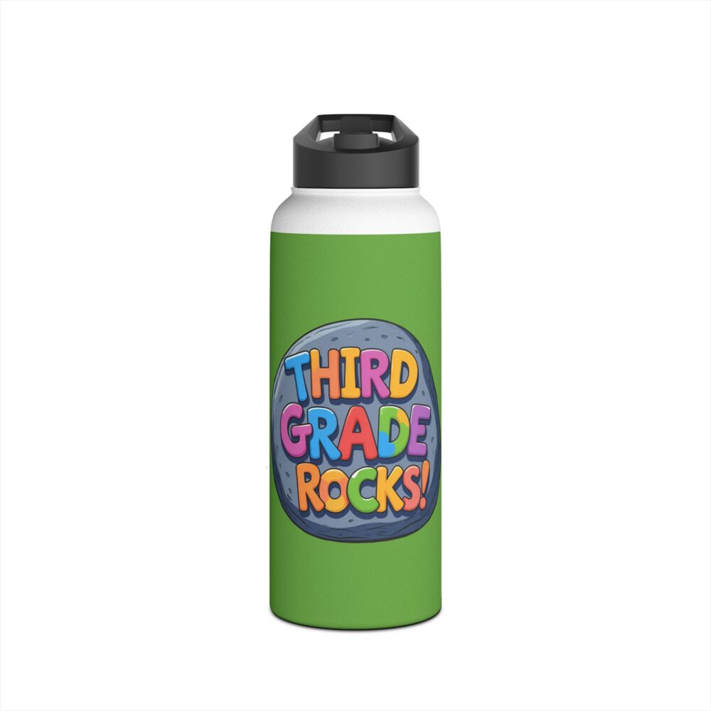 Third Grade Rocks (green) - Stainless Steel Water Bottle - Image 9