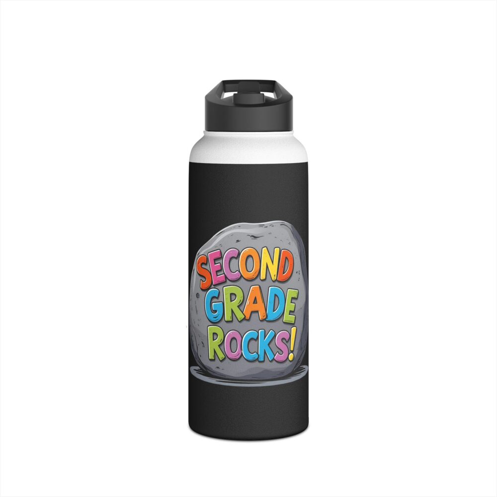 Second Grade Rocks (black) - Stainless Steel Water Bottle - Image 9