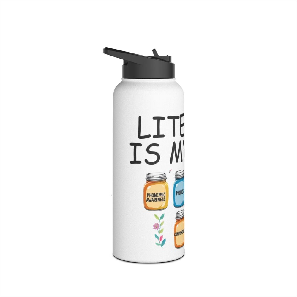 Literacy is My Jam (white) - Stainless Steel Water Bottle - Image 3