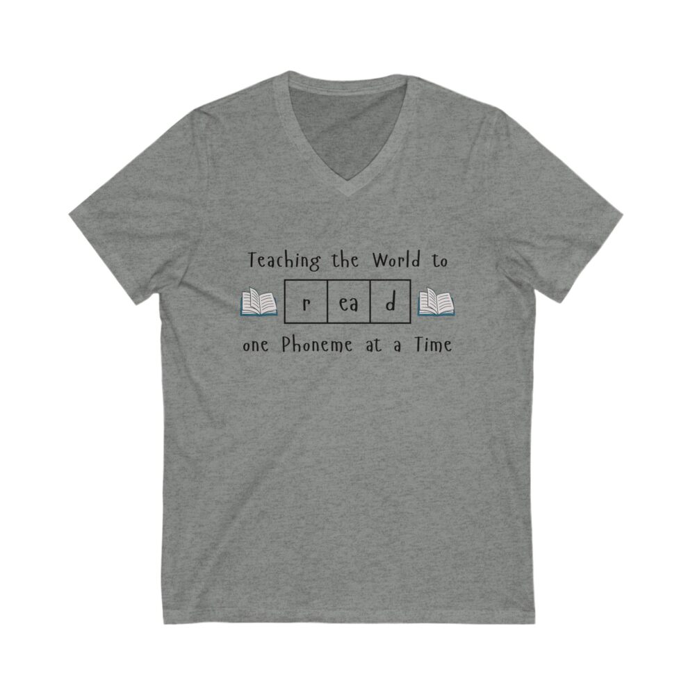 Teaching the World to "Read" One Phoneme at a Time - Unisex V-Neck Tee - Image 5
