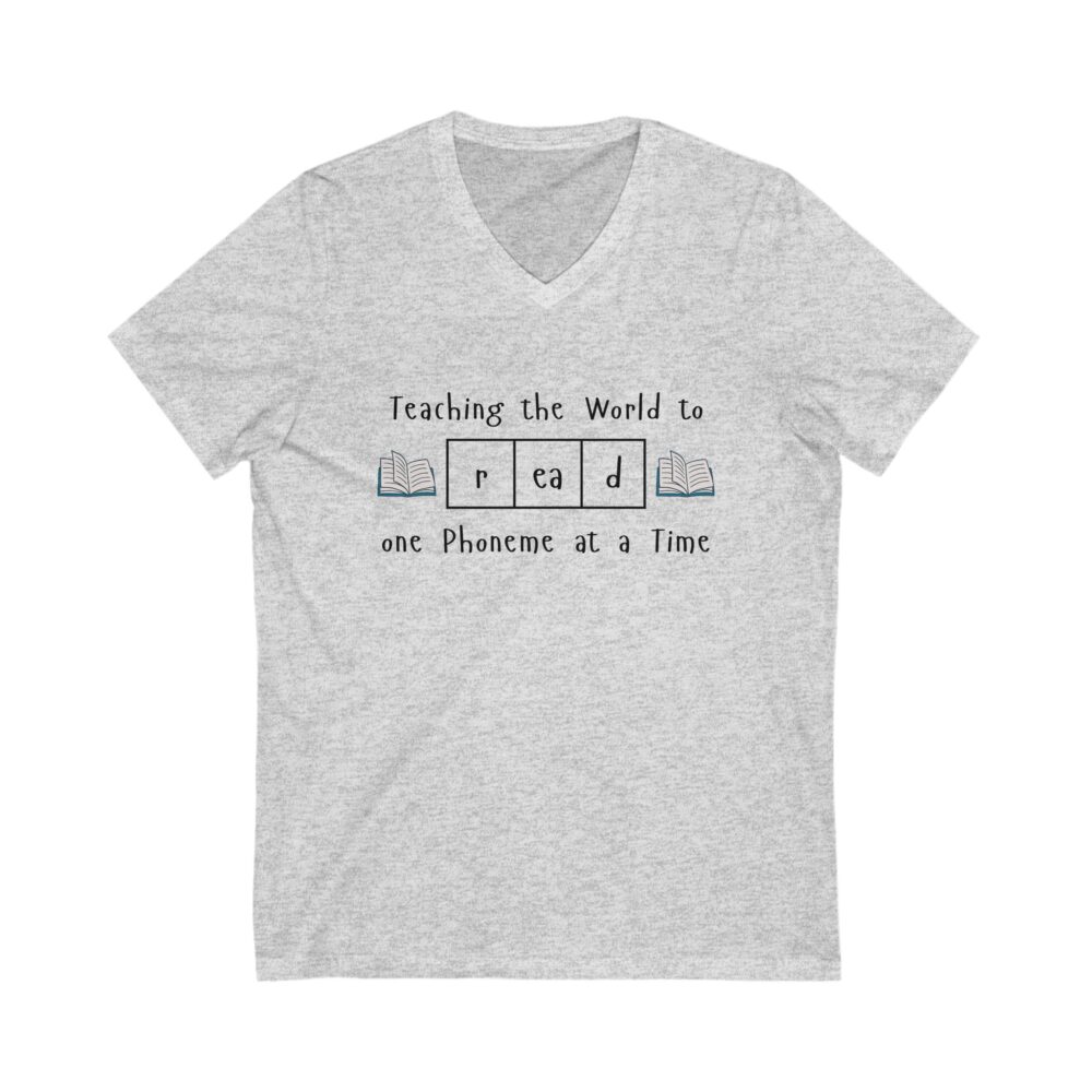 Teaching the World to "Read" One Phoneme at a Time - Unisex V-Neck Tee - Image 3