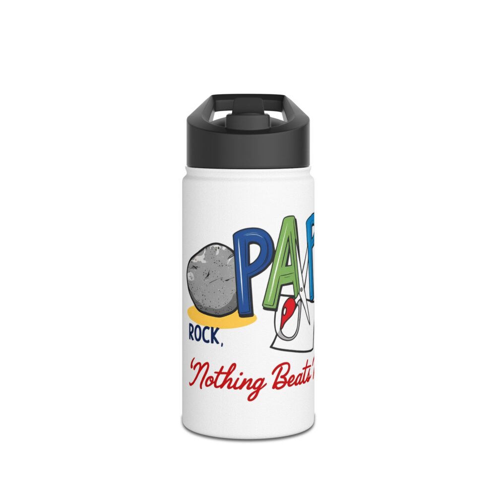 Rock, Paper, Scissors, Nothing Beats Reading - Stainless Steel Water Bottle