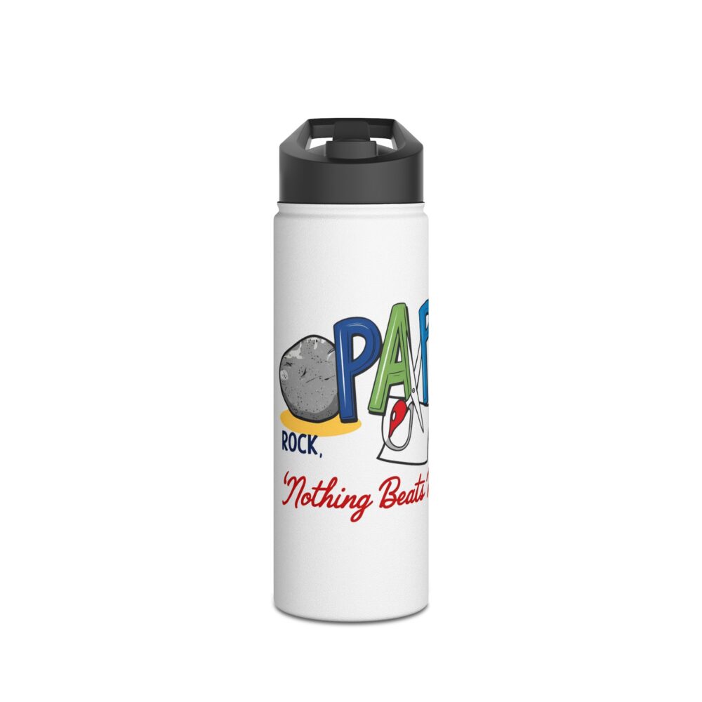 Rock, Paper, Scissors, Nothing Beats Reading - Stainless Steel Water Bottle - Image 5