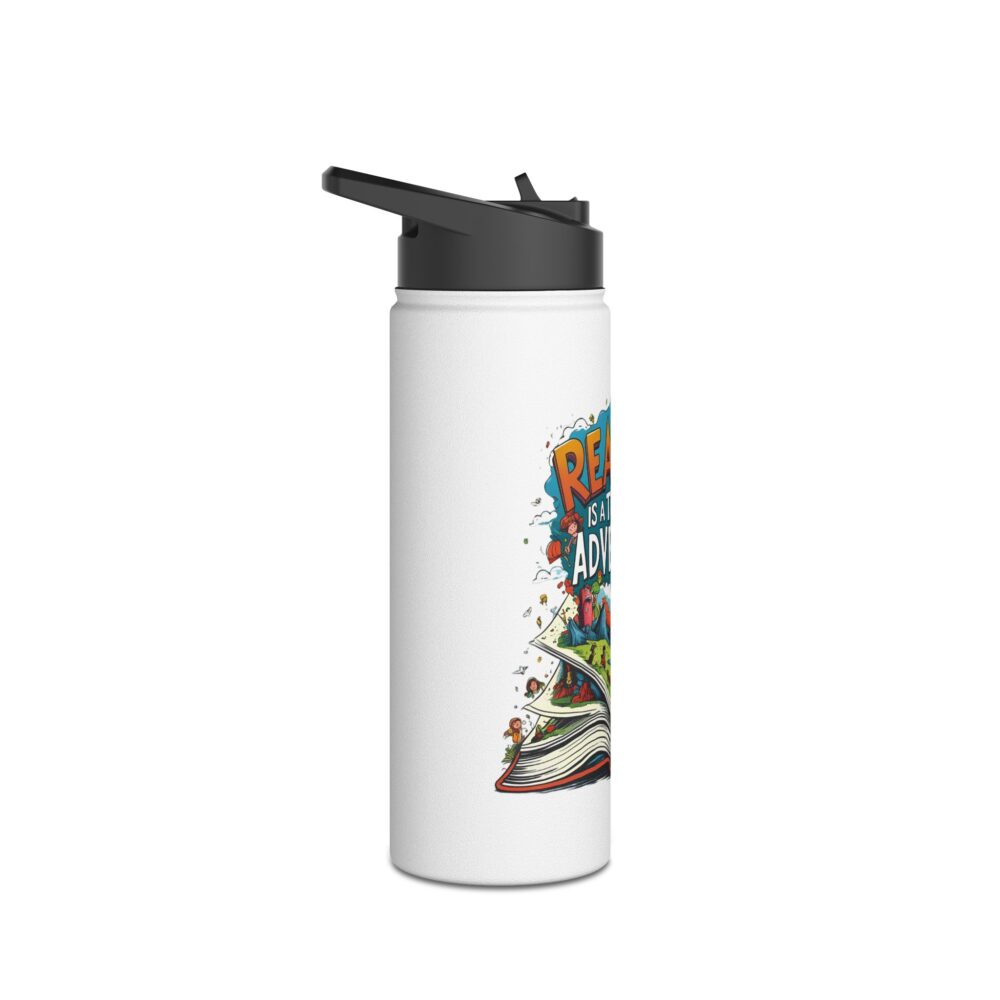 Reading is a Ticket to Adventure (white) - Stainless Steel Water Bottle - Image 7