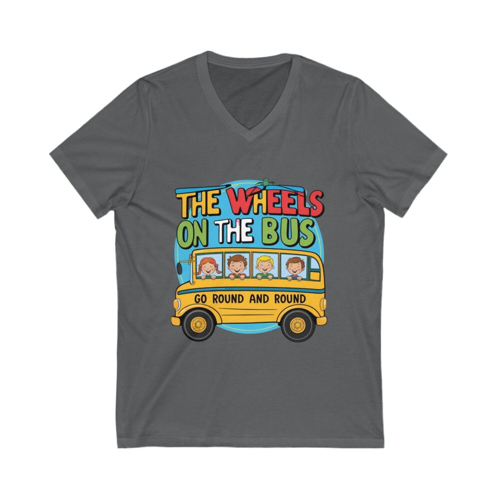 Wheels on the Bus Go Round and Round - Unisex V-Neck Tee - Image 15