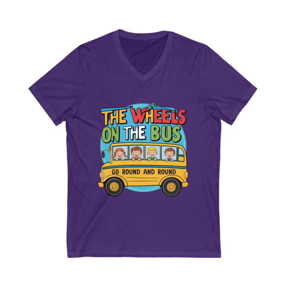 Wheels on the Bus Go Round and Round - Unisex V-Neck Tee - Image 21