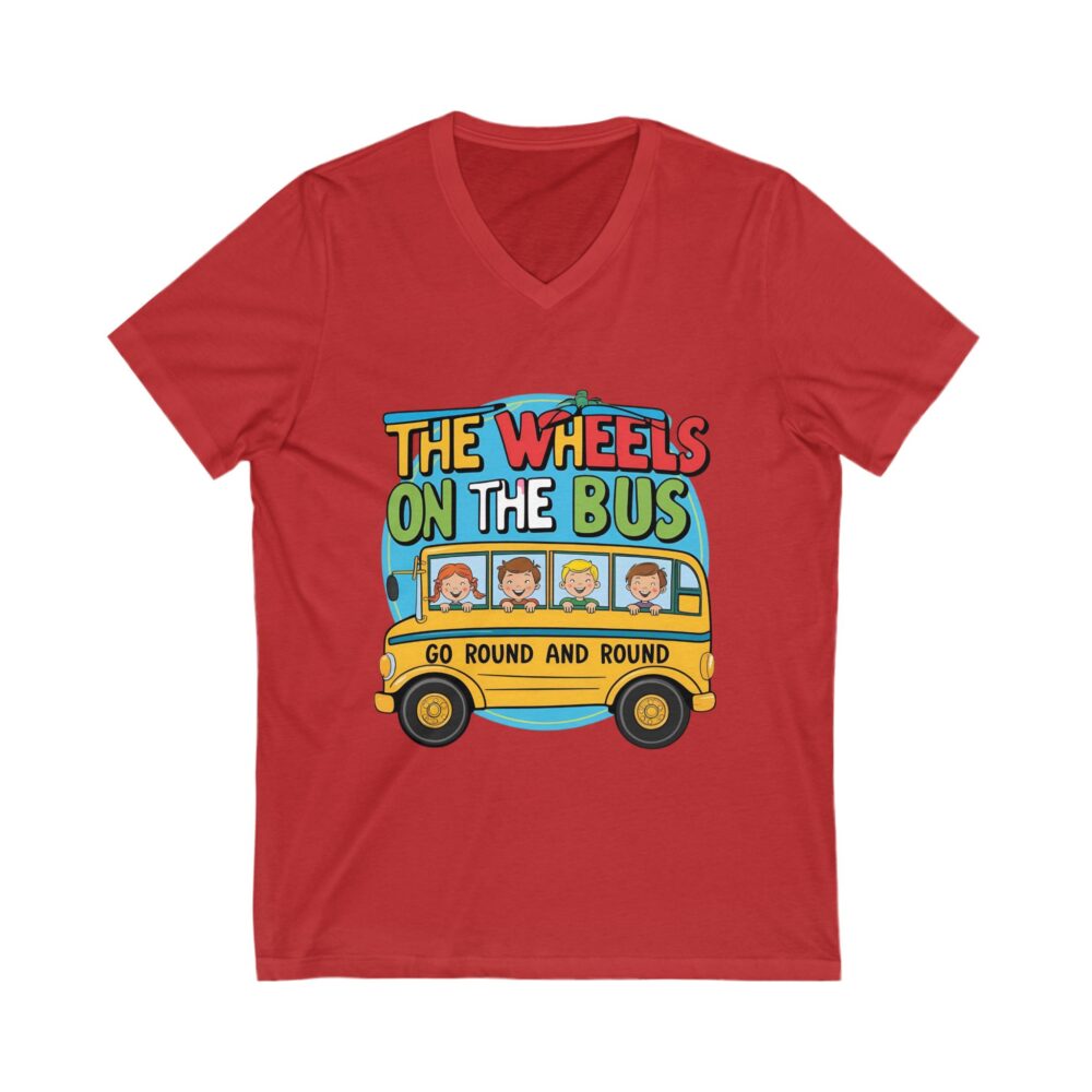 Wheels on the Bus Go Round and Round - Unisex V-Neck Tee - Image 23