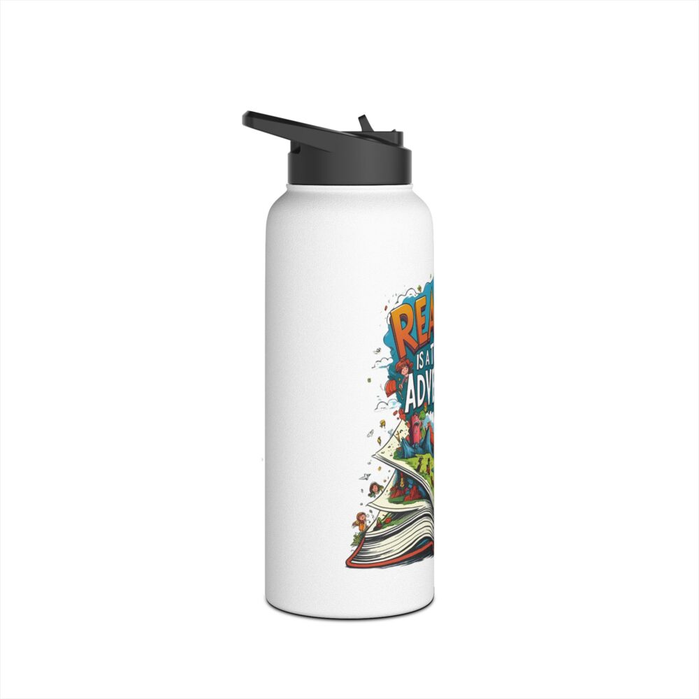 Reading is a Ticket to Adventure (white) - Stainless Steel Water Bottle - Image 11