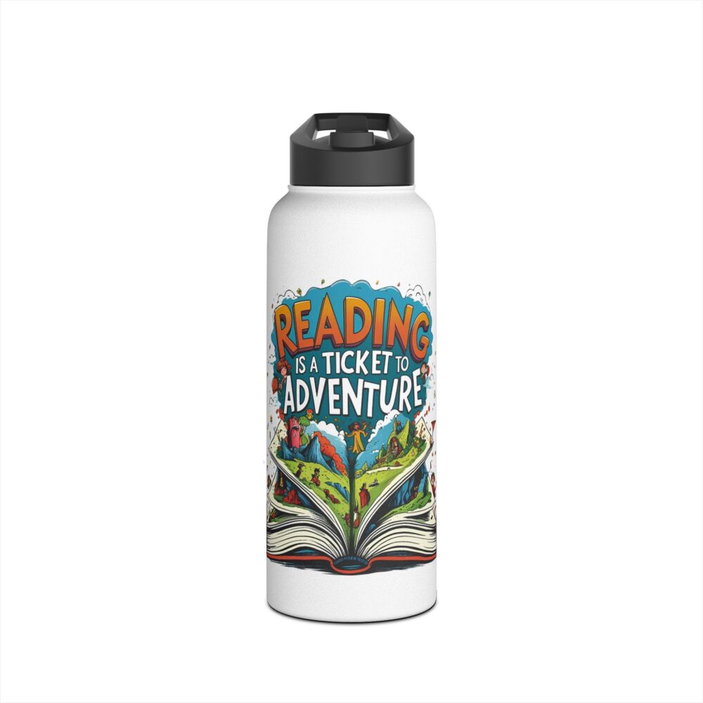 Reading is a Ticket to Adventure (white) - Stainless Steel Water Bottle - Image 9