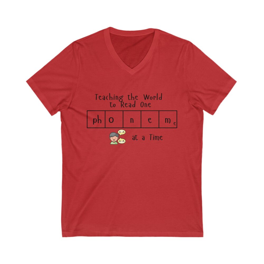 Teaching the World to Read One "Phoneme" at a Time - Unisex V-Neck Tee - Image 11