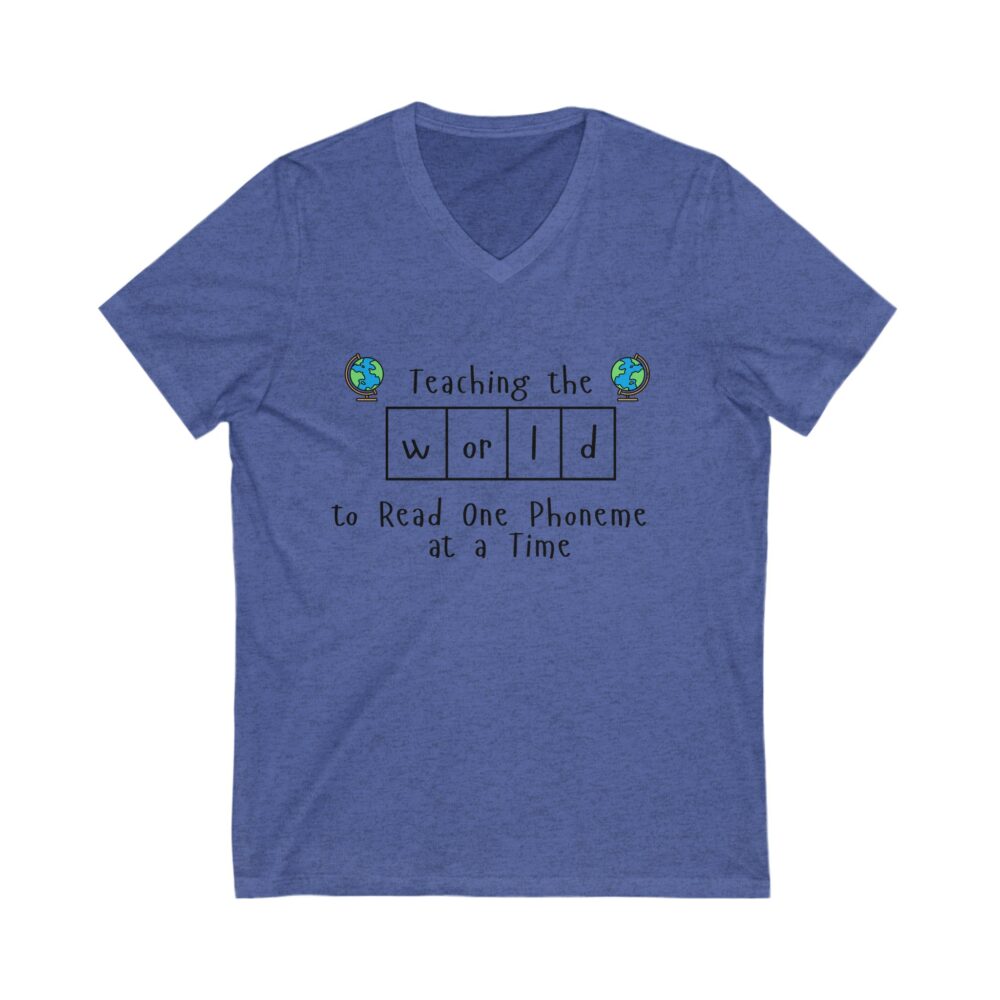 Teaching the "World" to Read One Phoneme at a Time - Unisex V-Neck Tee - Image 9