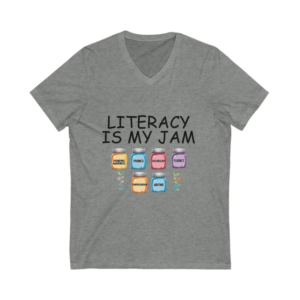 Literacy is My Jam - Unisex V-Neck Tee - Image 5