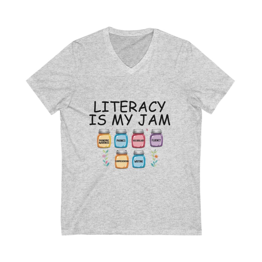 Literacy is My Jam - Unisex V-Neck Tee - Image 3