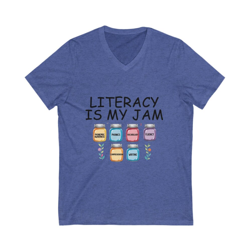 Literacy is My Jam - Unisex V-Neck Tee - Image 9