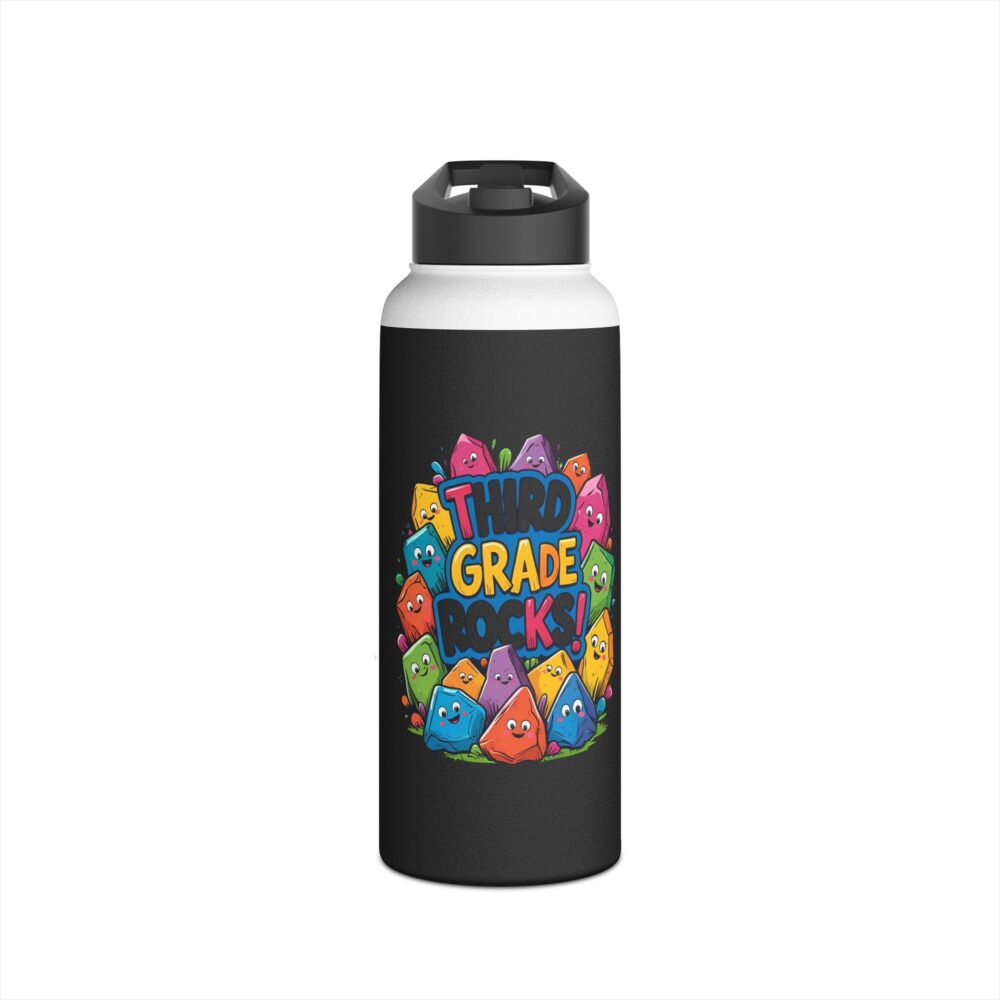 Third Grade Rocks (black) - Stainless Steel Water Bottle - Image 9