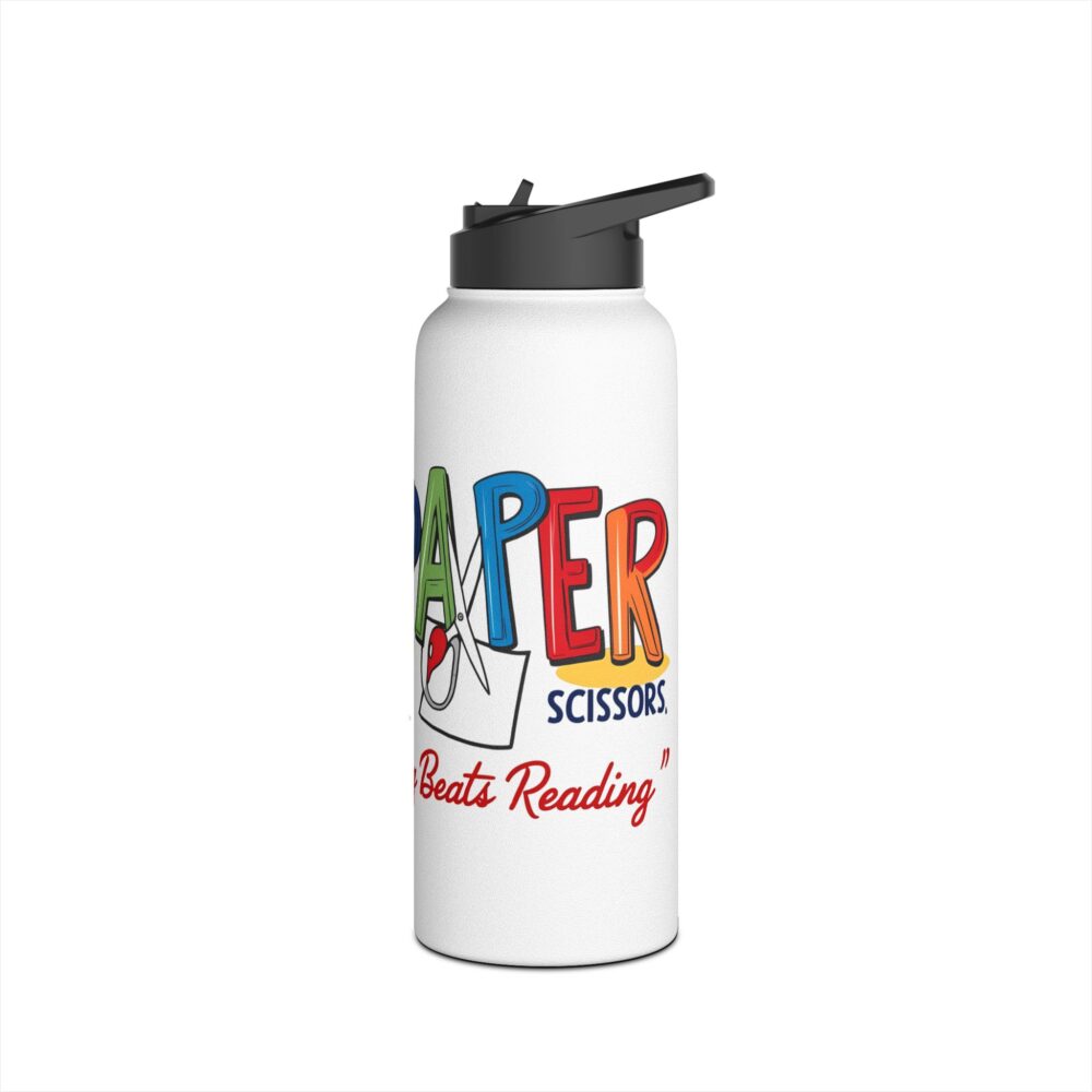 Rock, Paper, Scissors, Nothing Beats Reading - Stainless Steel Water Bottle - Image 12