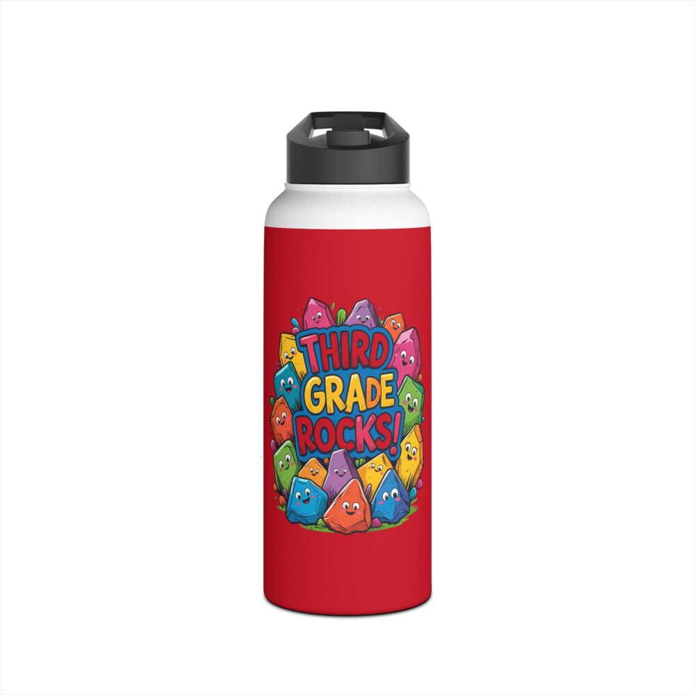 Third Grade Rocks (red) - Stainless Steel Water Bottle - Image 9