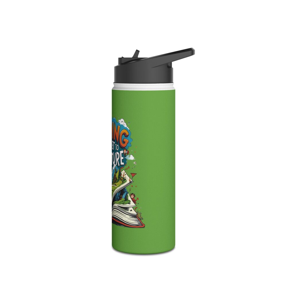 Reading is a Ticket to Adventure (green) - Stainless Steel Water Bottle - Image 8