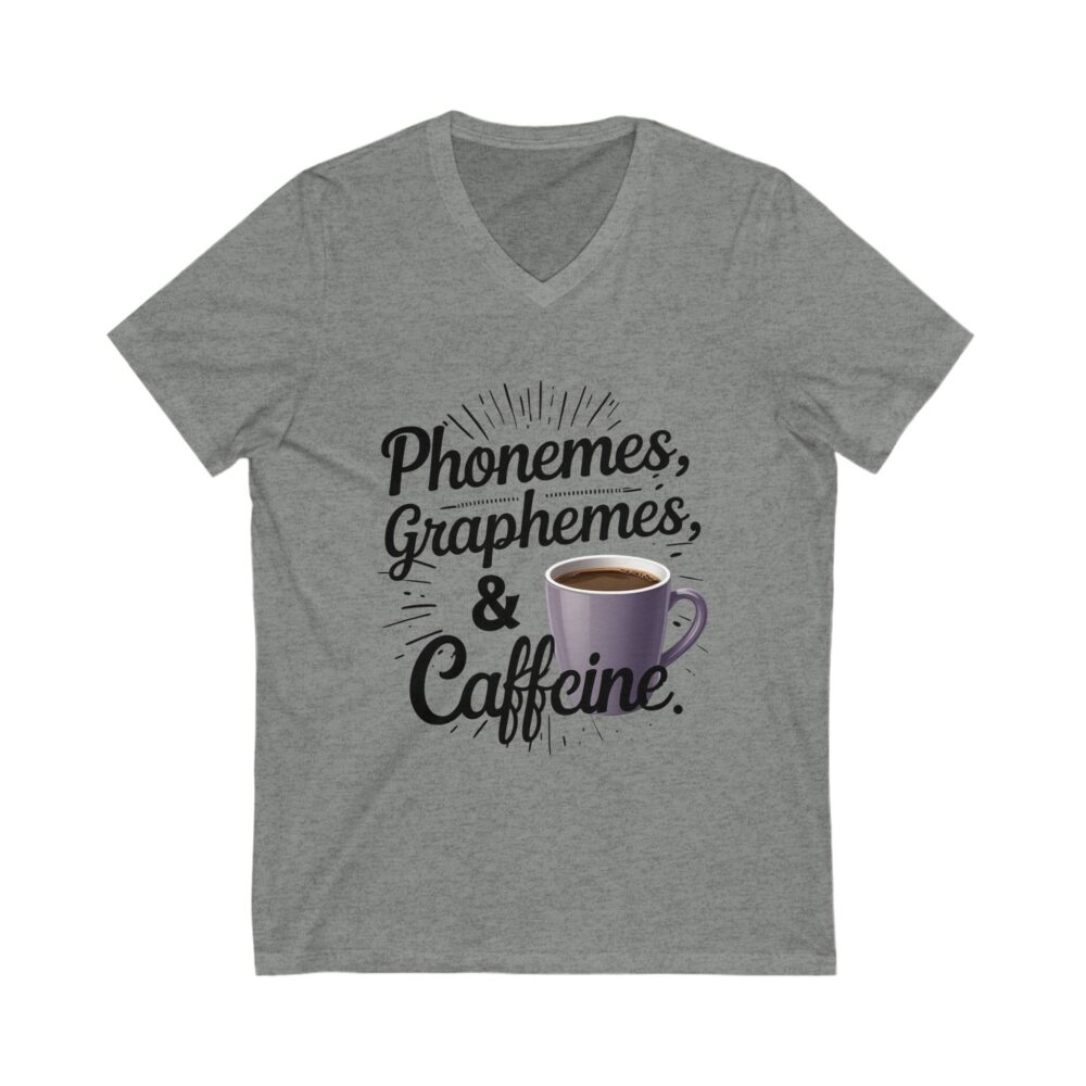 Phoneme, Grapheme, & Caffeine (Coffee) - Unisex V-Neck Tee - Image 5