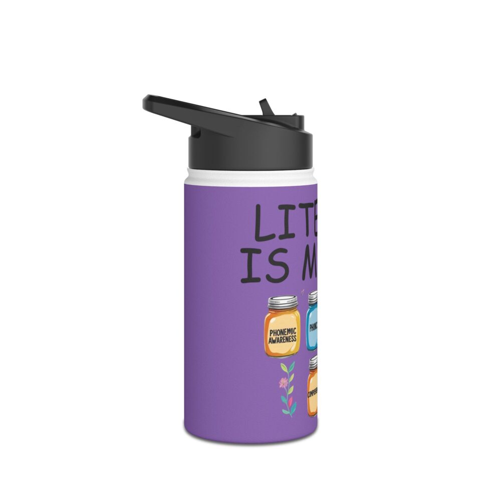 Literacy is My Jam (Purple) - Stainless Steel Water Bottle - Image 3