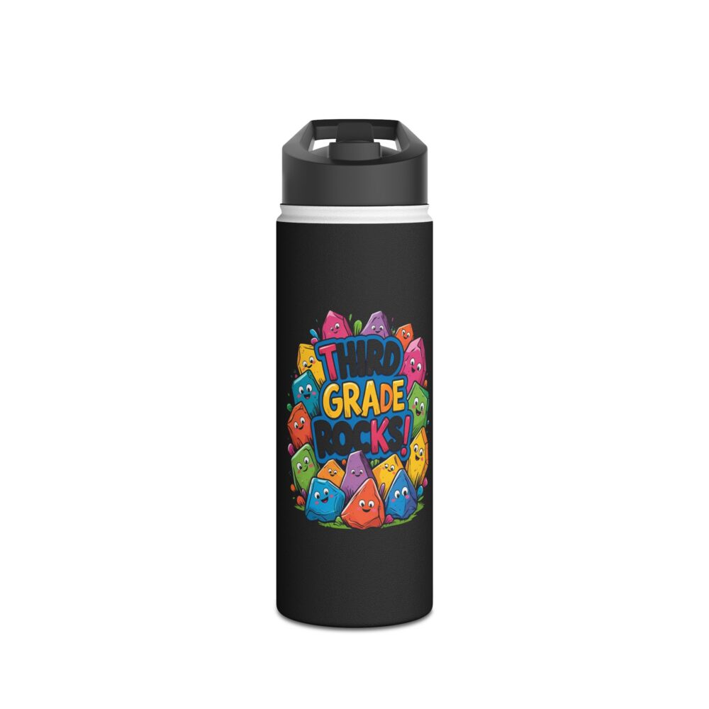 Third Grade Rocks (black) - Stainless Steel Water Bottle - Image 5