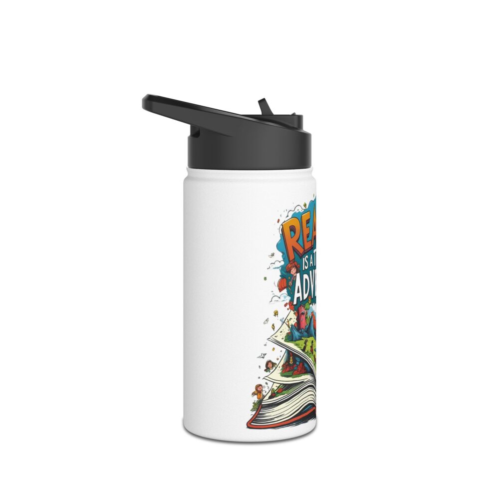 Reading is a Ticket to Adventure (white) - Stainless Steel Water Bottle - Image 3