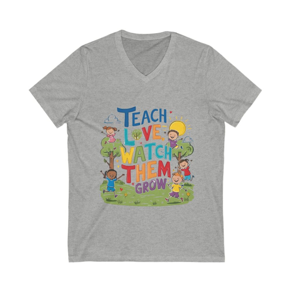 Teach Love Watch Them Grow - Unisex V-Neck Tee - Image 9