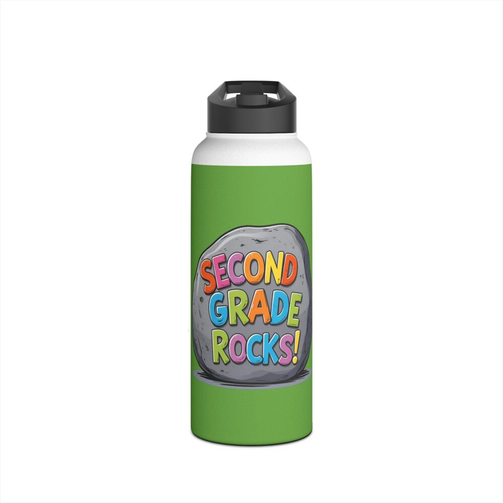 Second Grade Rocks (green) - Stainless Steel Water Bottle - Image 9