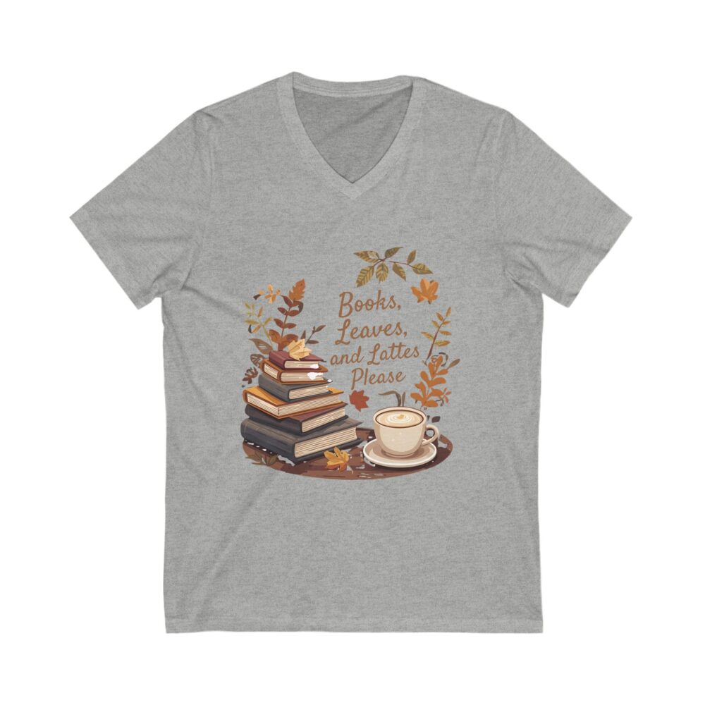 Books, Leaves, and Lattes Please - Unisex V-Neck Tee - Image 3