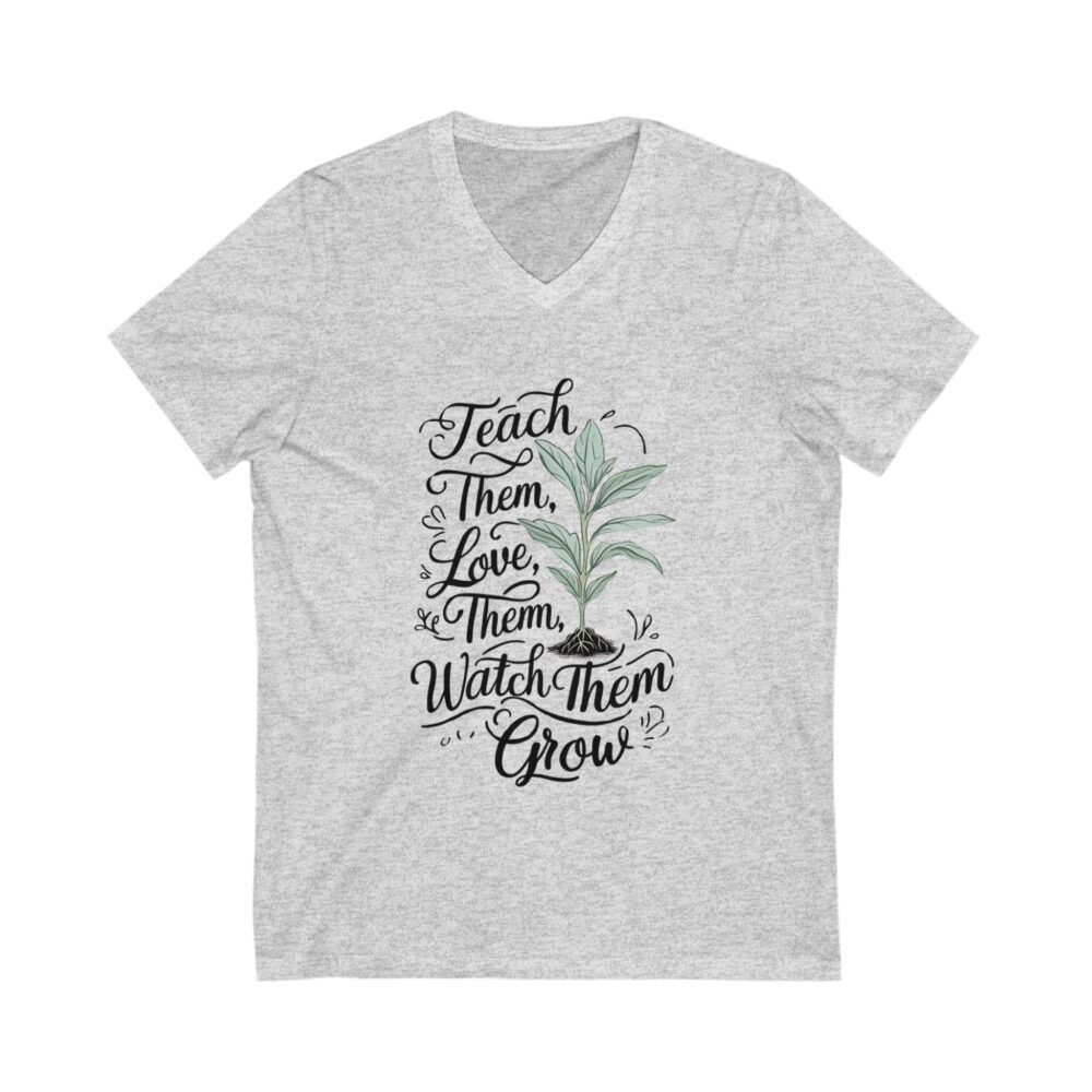 Teach Love Watch Them Grow - Unisex V-Neck Tee - Image 3